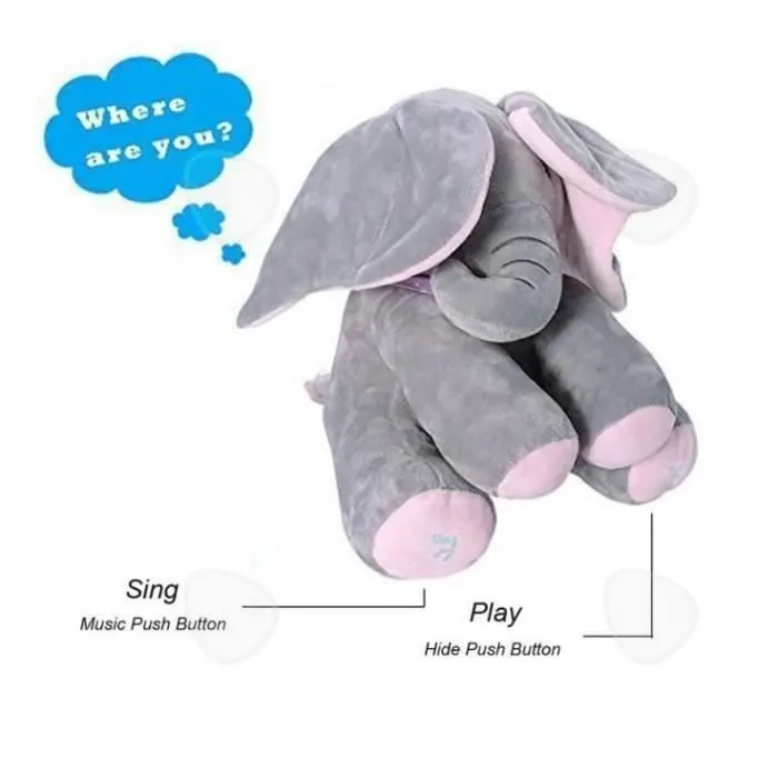 CONFO® Peek-a-boo mignon Éléphant chantant peluche bébé Cute Singing Stuffed Animated Des gamins Cadeau souple-3