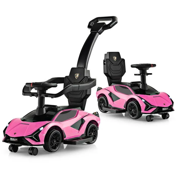 Lamborghini Voiture à Pousser 3 en 1 pour Enfants, Roues Universelles, Poignée Amovibles, Musique, Espace de Rangement, Rose-0