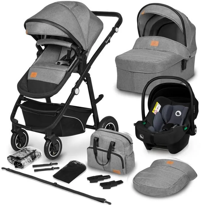 Poussette combinée 3en1 LIONELO Bianka -Jusqu'à 22Kg - Pack poussette, nacelle, siège auto, sac et accessoires - Gris-0
