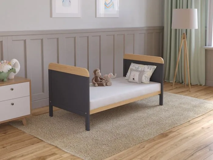 Lit Bebe Evolutif Avec Matelas - Lit Bebe Set Complet 120x60 cm Bois,Anthracite-Pin convertible-4