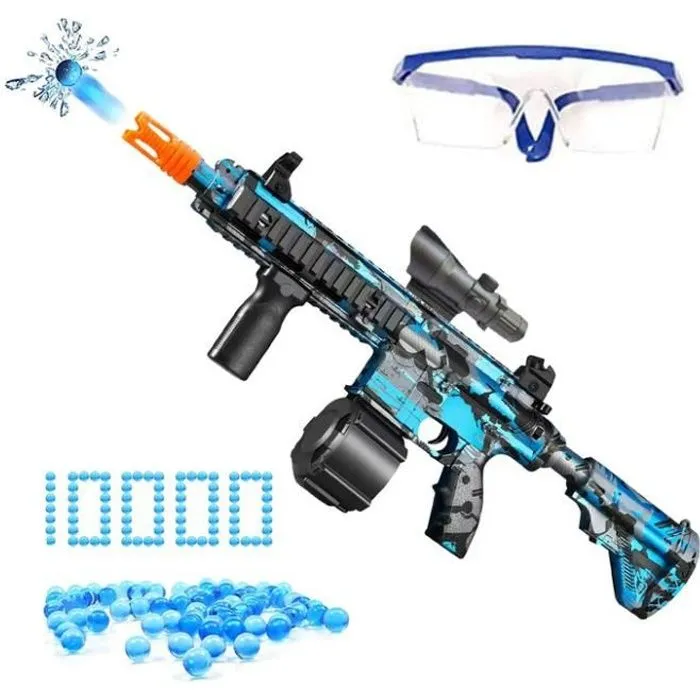 PIMPIMSKY Bombe à Eau Pistolet électrique , avec 10000 perles d'eau et verres, jouet rechargeable pour activités de plein air (bleu)-0