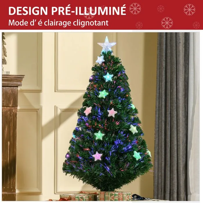 HOMCOM Sapin de Noël Artificiel Lumineux 120 cm 16 lumières LED Fibres optiques Lumineux Multicolores 130 Branches-5