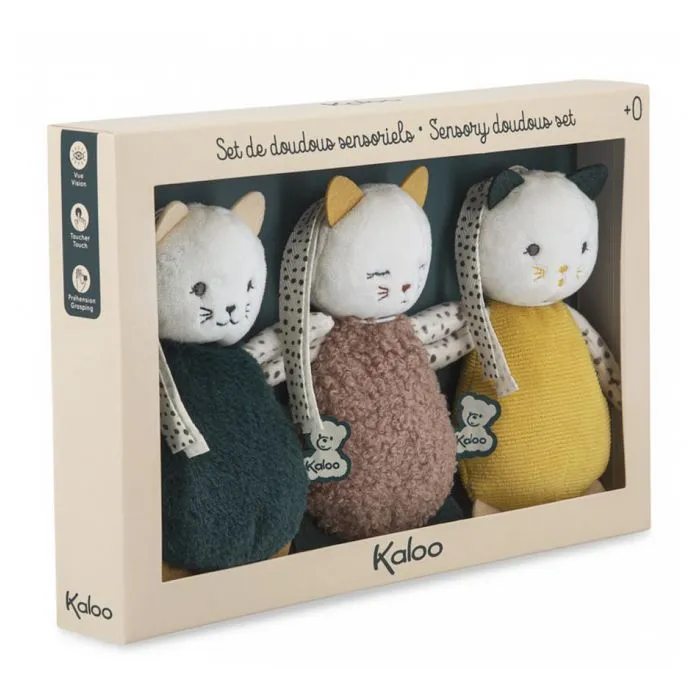 Doudous sensoriels - Kaloo - K971600 - 3 chatons - Matériaux variés - Développement sensoriel-2