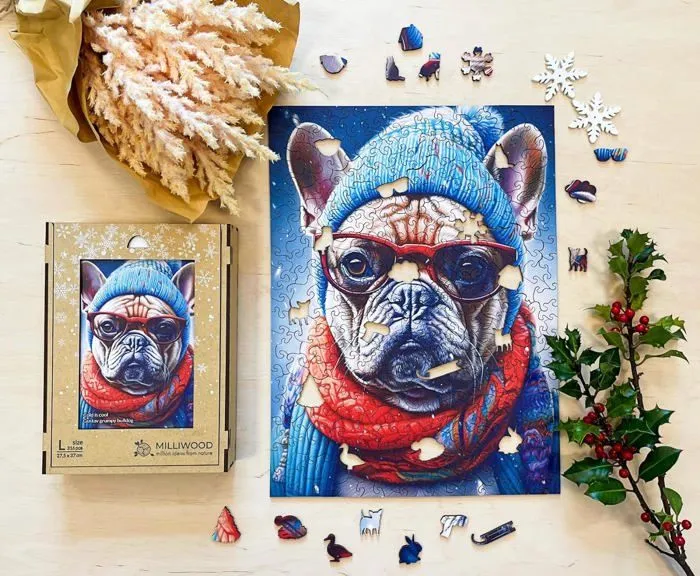 Puzzle en bois pour Enfants - Série Cold is cool - Le froid, c'est cool - Bouledogue - 27,5 x 37cm - 316 Éléments - Milliwood-2