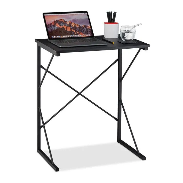 Relaxdays Petite table de travail HxlxP 75x60x40 cm; meuble compact pour ordinateur, pour lap top; MDF et métal, noir-0