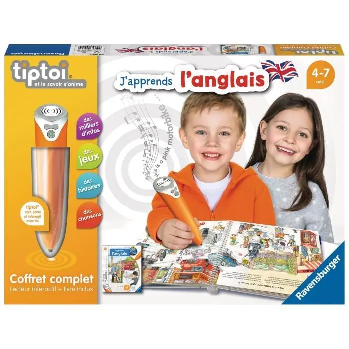 tiptoi® - Coffret complet lecteur interactif + Livre J'apprends l'anglais - Ravensburger - Jeu électronique éducatif - Dès 4 ans-1