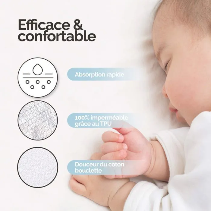 Alèse, protège matelas imperméable et respirant - Coton et TPU - 40 x 80 cm - Blanc - Monsieur Bébé-2