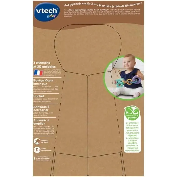 VTECH BABY - Play Green - Nino, Éléphanteau Empilo 3 en 1 (Plastique Bio Sourcé)-6
