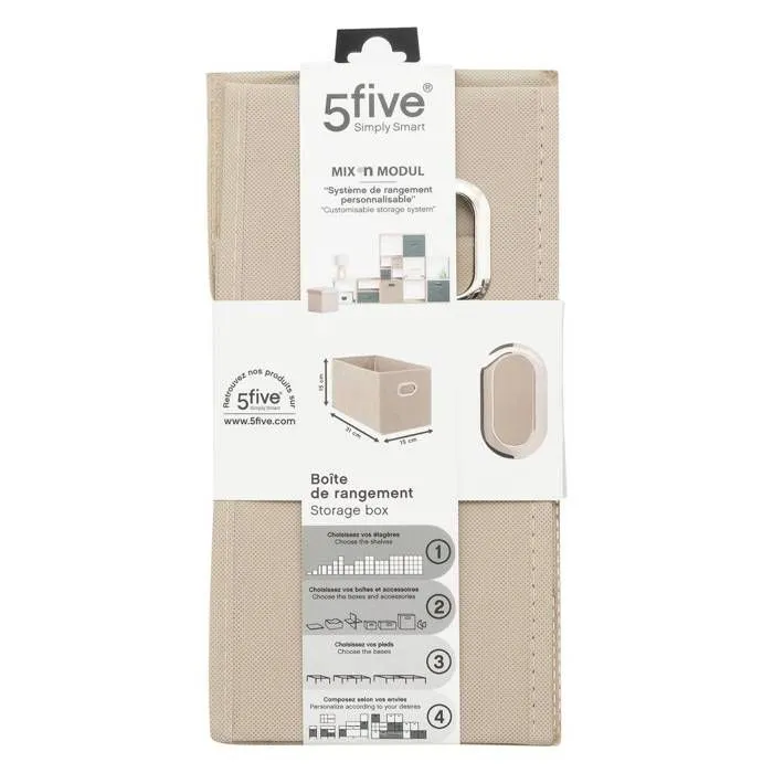Five - Boîte de rangement tissu Beige Lin 15 x 31 x 15 cm-1