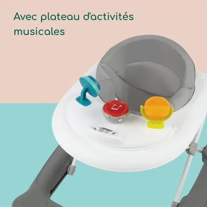 BEBECONFORT Trotteur Explorer avec tablette musicale, De 6 à 18 mois (12kg), Gray Mist-4