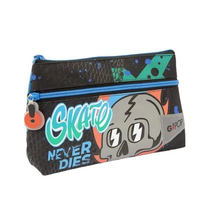 Pochette scolaire - GOPOP - Skater - 2 zips - 18x14x4 cm - Garçon-0