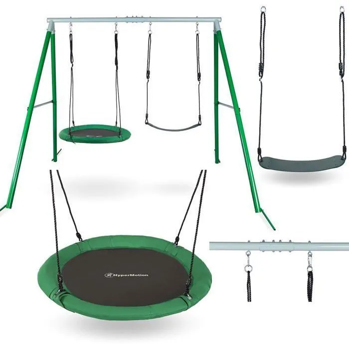 Balançoire Enfants - HyperMotion - Double - Hauteur Réglable - Charge Jusqu'à 200kg - Métal-0