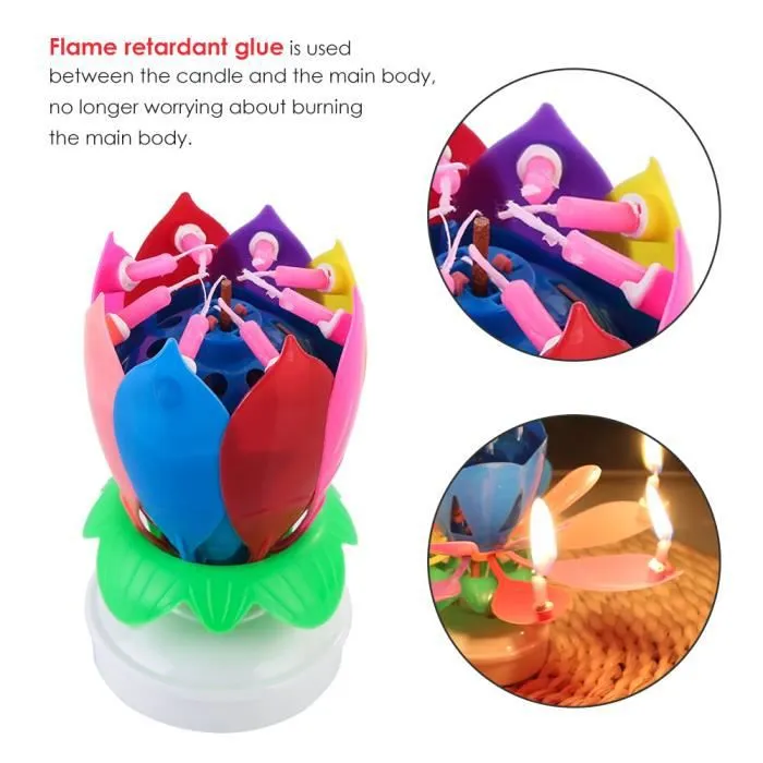 Bougie Musicale - Innovante - Lotus - 8 Bougies - Rotation - Joyeux Anniversaire-2