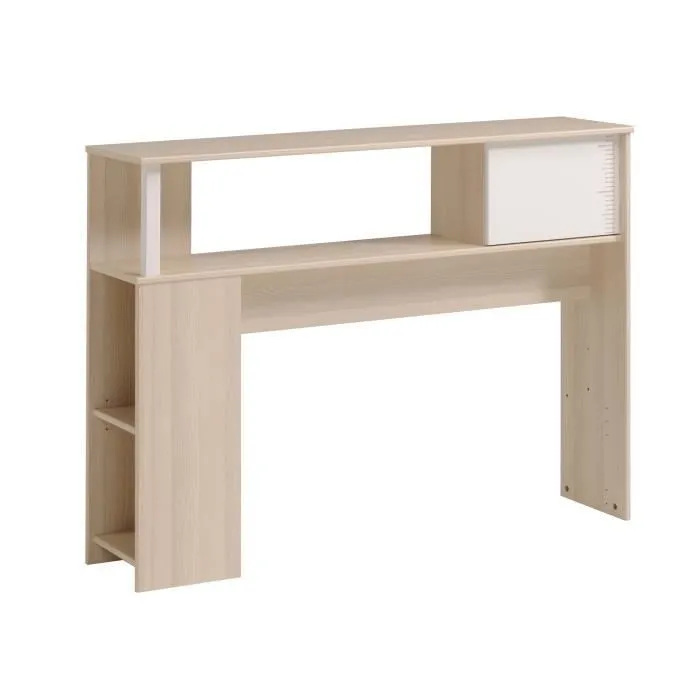 PARISOT Ensemble lit + tête de lit avec rangement - Style contemporain - Décor acacia clair et blanc - CHARLEMAGNE-5