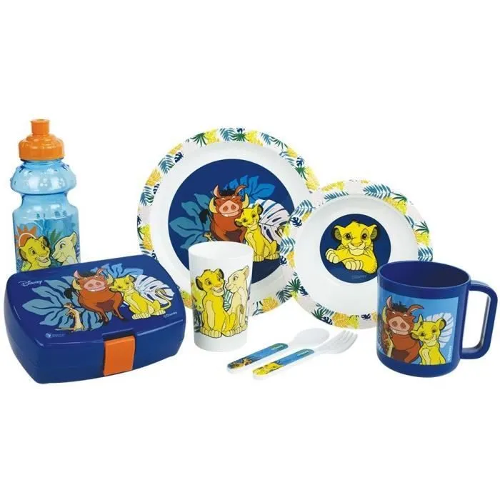 Lot Vaisselle Disney Le Roi Lion - FUN HOUSE - 006360 - Verre, Assiette Creuse, Assiette Plate, Mug, Gourde, Boîte Goûter Couverts-0
