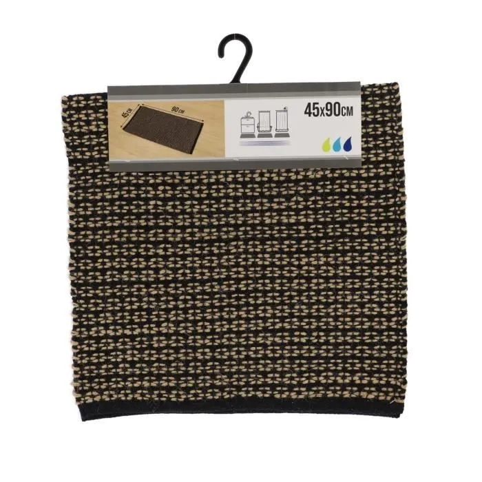 TENDANCE - Tapis de salle de bain en jute et coton Noir & Naturel 45 x 90 cm-0