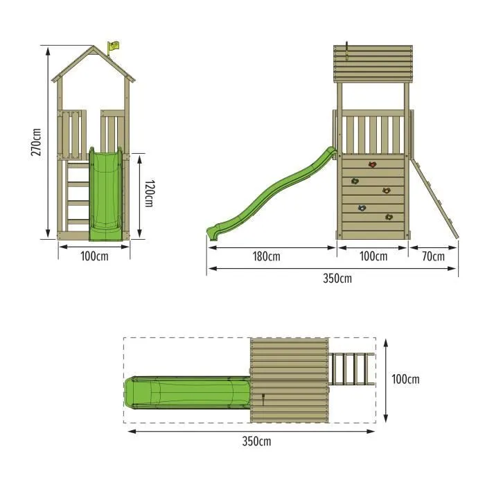 Aire de jeux - TP TOYS - Tour de jeux SKYWOOD - Toboggan 220 cm - Bois massif - H270 cm-3