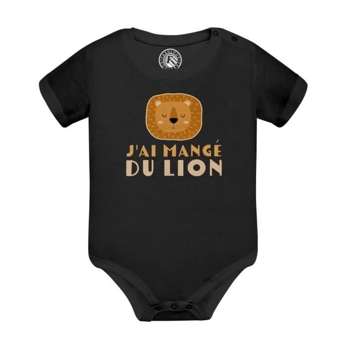 Body Bébé Manche Courte Noir J'ai mangé du Lion Enfant Dessin-0