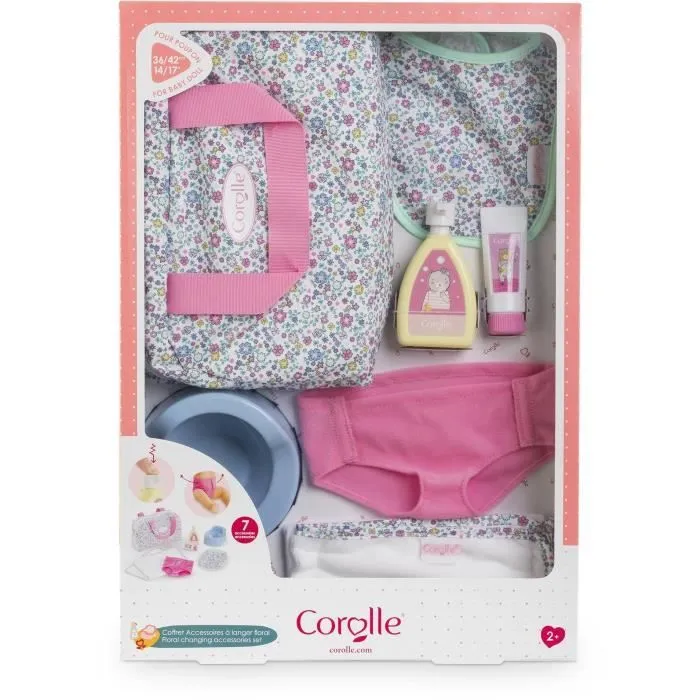 Accessoires poupons - COROLLE - Coffret Accessoires à Langer Floral - 7 accessoires - dès 2 ans-1