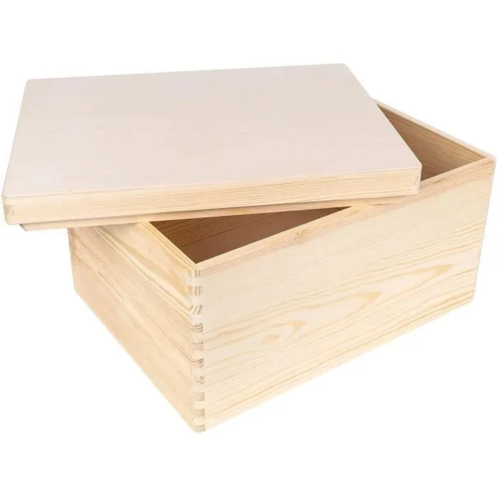 Boite de rangement en bois Creative Deco - 40 x 30 x 22 cm - Boîte à Souvenirs personnalisable-0