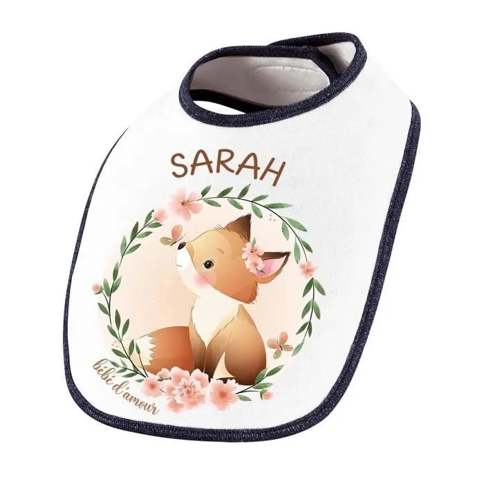 Bavoir Sarah Bébé d'amour Renard | Cadeau Naissance Baby Shower Noël Anniversaire Enfant Nourrisson-0