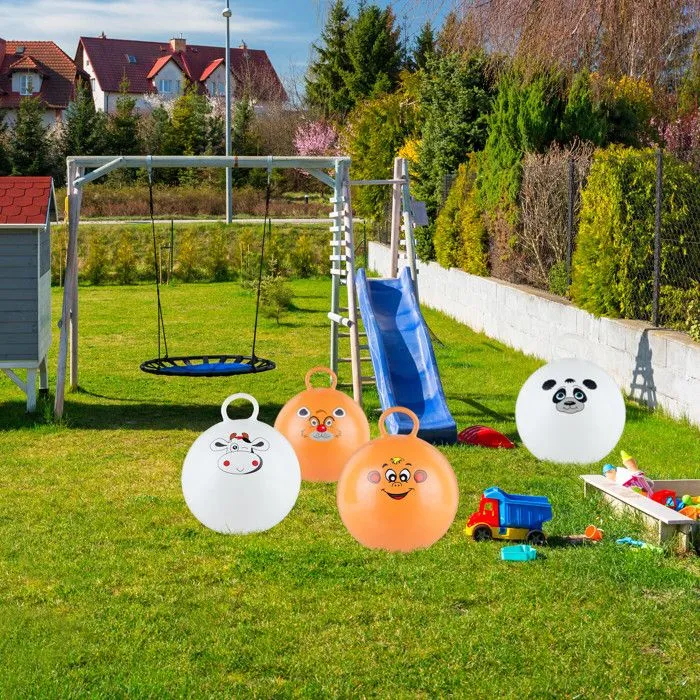 Relaxdays Ballon sauteur enfants, motif panda, poignée, diamètre 45 cm, intérieur et extérieur, jusqu’à 150 kg, blanc-2