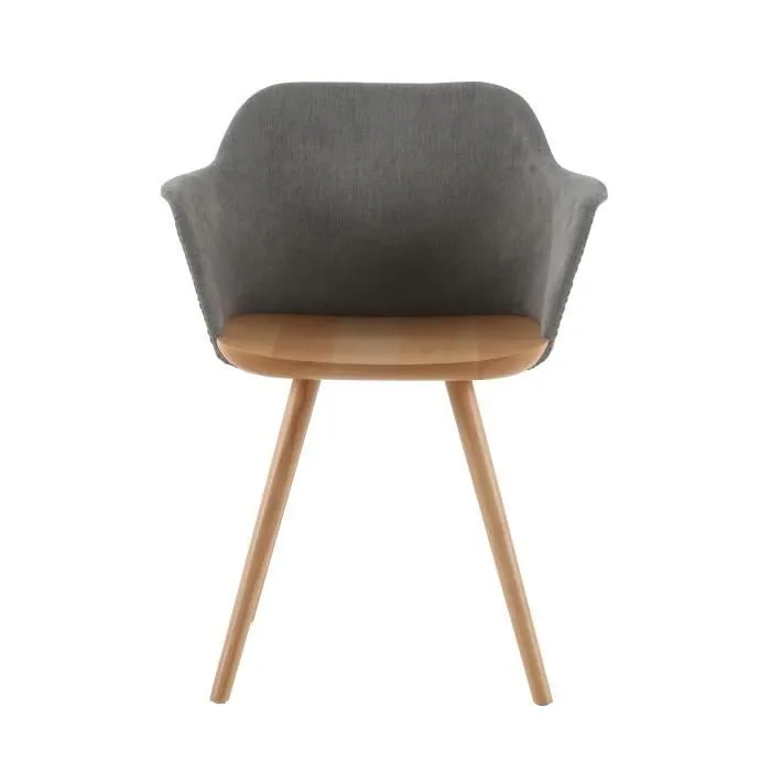 Chaise - DELAMAISON - CÔME - Bois massif de frêne - Tissu gris clair - Avec accoudoirs-0