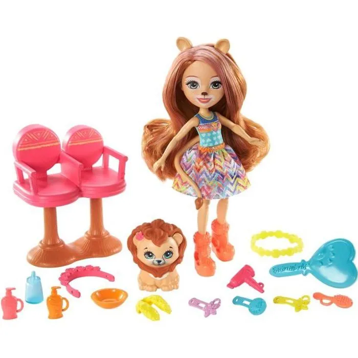 Enchantimals - Coffret Salon de Coiffure de Lacey Lion - Mini-poupée - Dès 4 ans - Rose - 13 accessoires-0