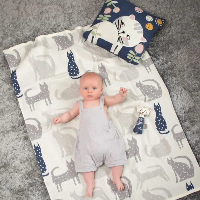 Couverture en coton bio Gots Chat 80 x 100 cm Gris-1