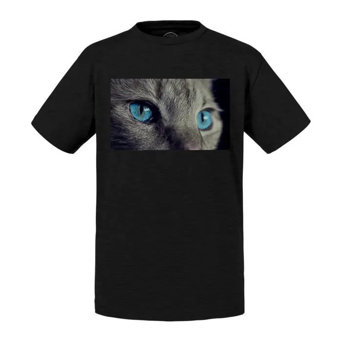 T-shirt Enfant Bleu Chat Gris Korat Magnifiques Yeux Bleu Turquoise Gros Plan-0