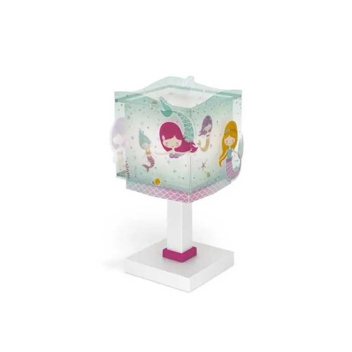 Dalber - Lampe de chevet enfant - Mermaids - Motif sirènes, L 14 cm, H 30 cm, Rose, Vert-0