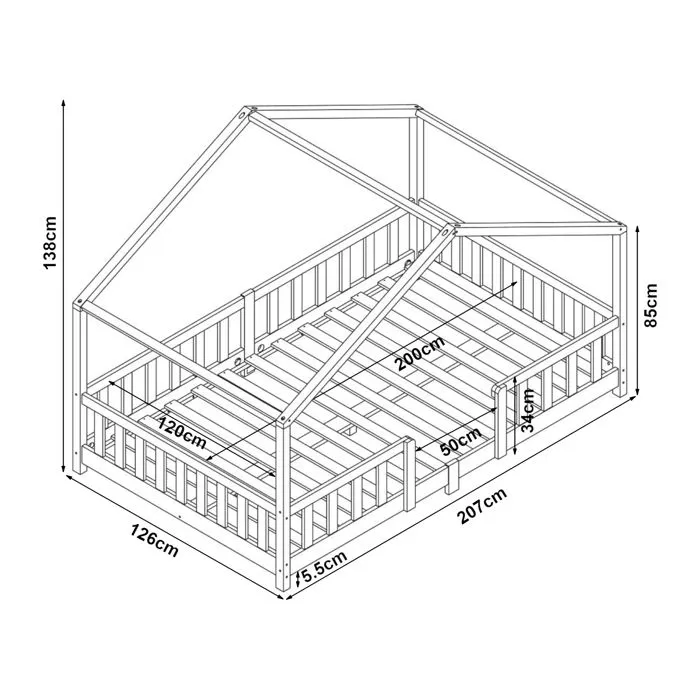 Lit d'enfant Treviolo Forme Maison avec Matelas à Mousse à Froid 200 x 120 cm rose-3