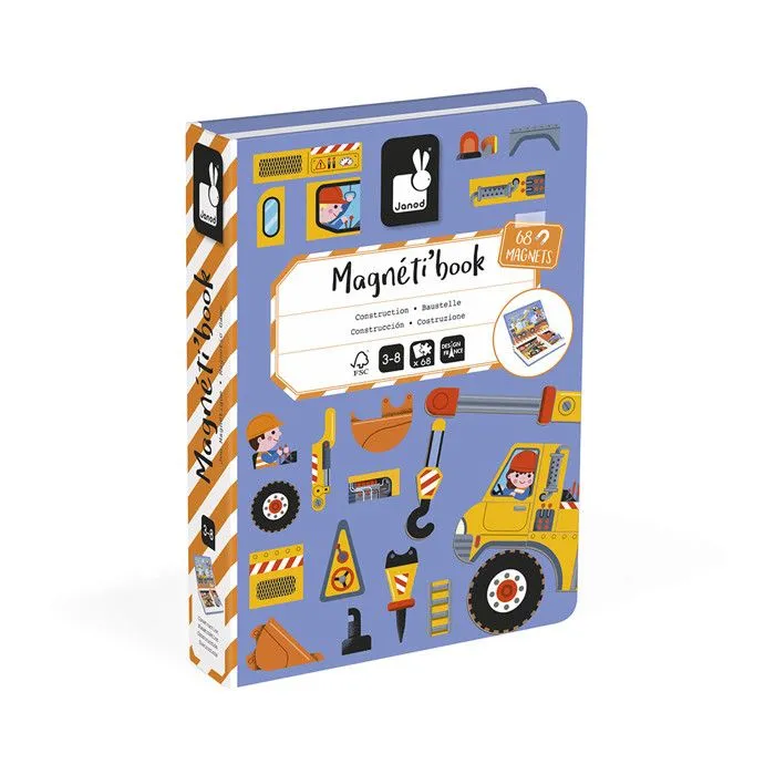 Magnéti'Book Véhicules du Chantier - Jeu Educatif Magnétique 50 Aimants + 18 Modèles - Jouet Enfant en Carton FSC - Dès 3 Ans-0