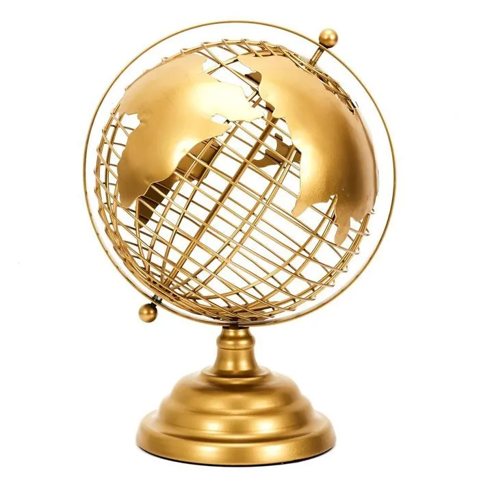 Toilinux - Globe terrestre décoratif en métal - Doré-0