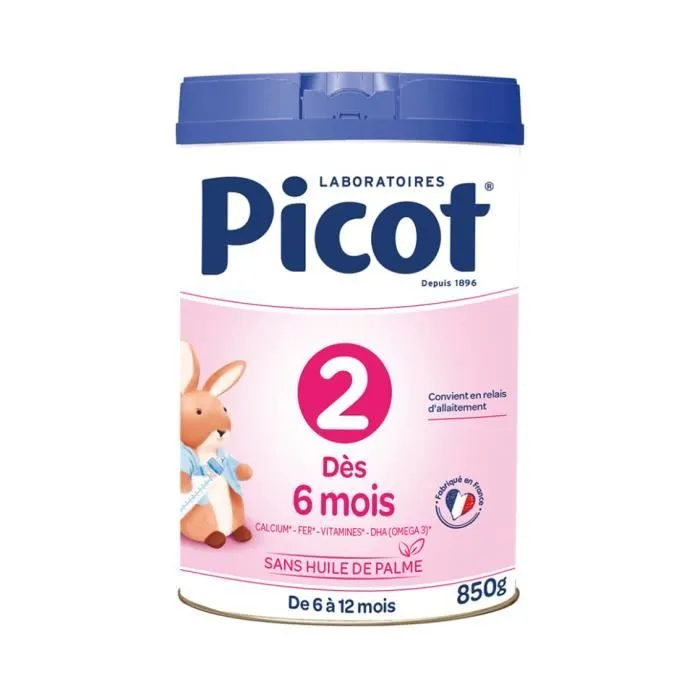Pïcot 2ème âge 850g - Lait en Poudre pour Bébé de 6 à 12 mois - Sans Huile de Palme - Fabriqué en France-0