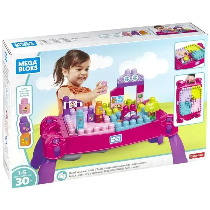 MEGABLOKS - Table d'Apprentissage Rose - Jouet éducatif en plastique pour enfant de 12 mois - 3 modes de jeu-3
