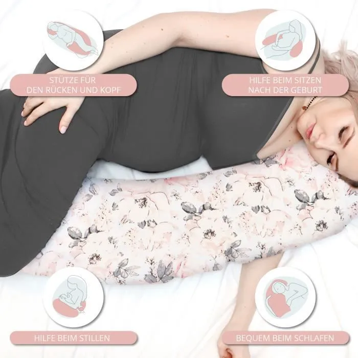Oreiller d'allaitement xxl oreiller dormeur latéral - Coton Oreiller de grossesse, de positionnement adultes Rose Sauvage-2