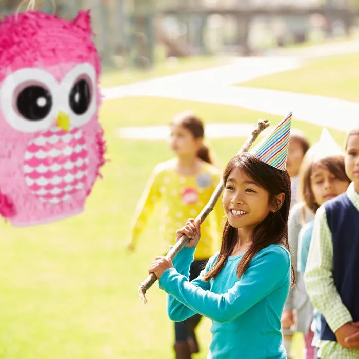 Relaxdays Pinata hibou, mignon, à remplir soi-même, anniversaire, à suspendre, pour enfants, rose-2