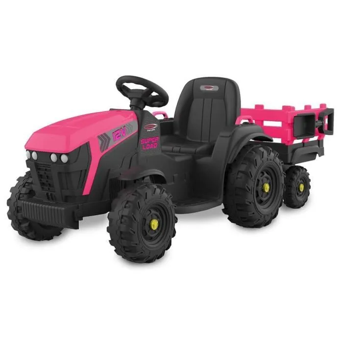 Tracteur électrique avec remorque - JAMARA - Super Load - 12V - Rose - Pour enfants 3 ans et plus-3