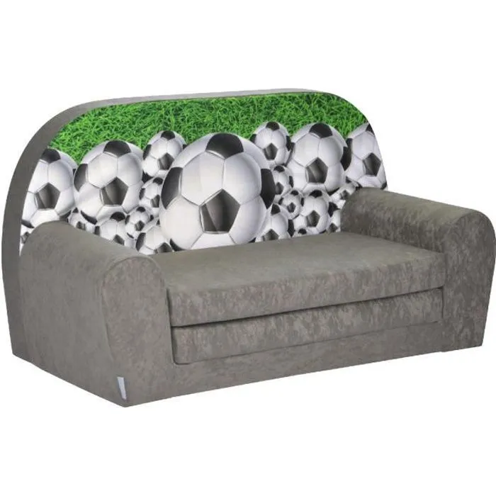 Canapé enfant convertible - FORTISLINE - Mini fotball 3 - Gris - Microfibre - Mixte-0