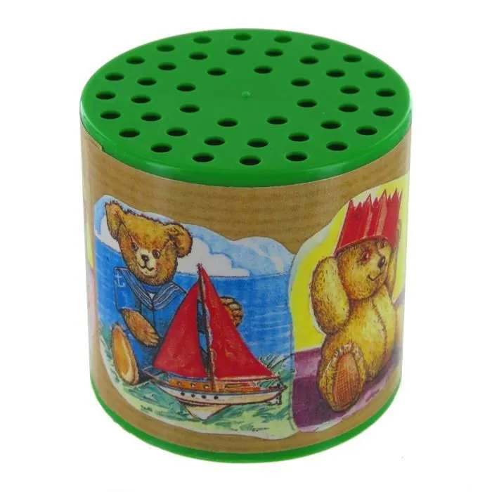 Boîte à meuh ou boîte à vache traditionnelle pour entendre le cri d'une vache avec étiquette de jouets dont des ours en peluche-0