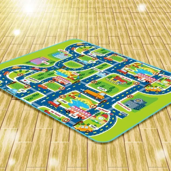 Tapis de Jeu Rectangle Géant Circuit Voiture de Course Cadeau pour Bébé Enfant Tapis Pique-nique - LARATHY-1