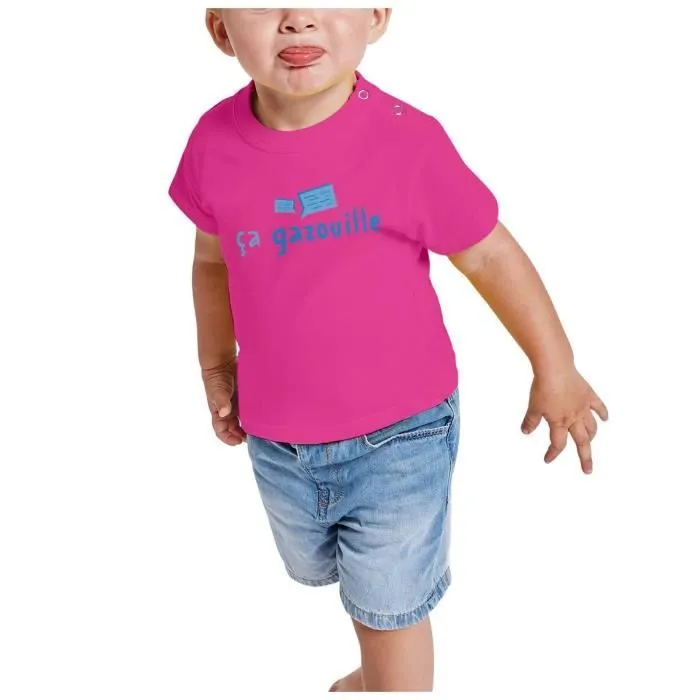 T-shirt Bébé Manche Courte Rose Ca Gazouille Mignon Bébé-1