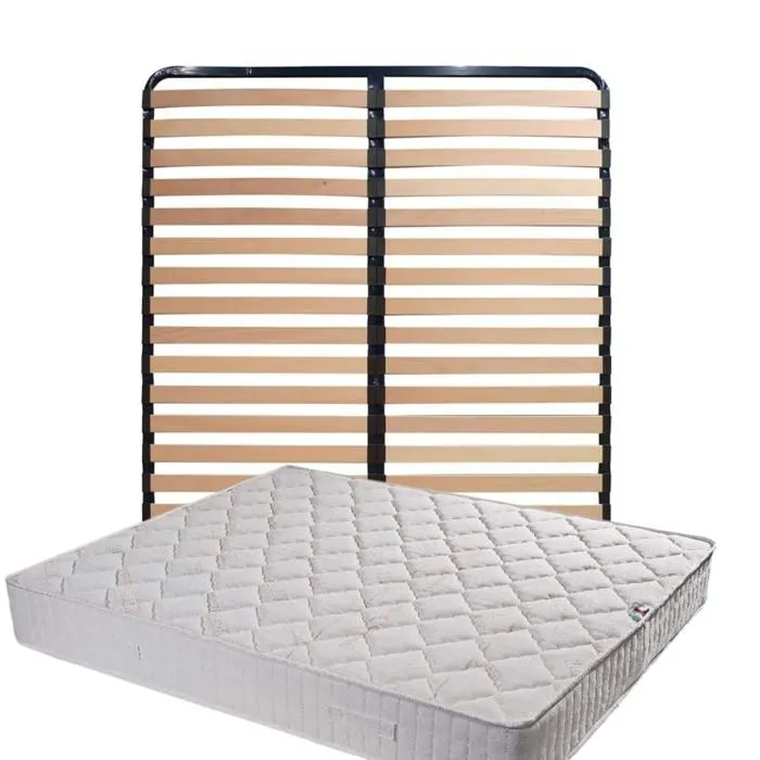 Matelas Tissu Ignifuge 140x190 + Sommier Démonté + Pieds Offerts - Hauteur 20 cm - Confort Très Ferme - Mousse Extrêmement Durable-0