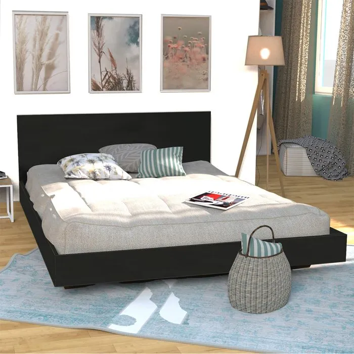 Lit double - LEQUAIDESAFFAIRES - LOFT 160x200 - A lattes - Noir-0