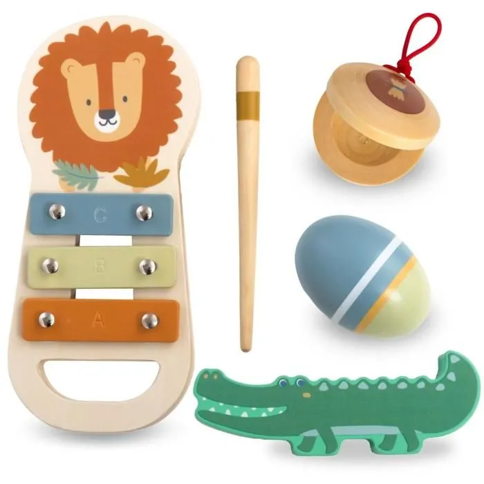 Instruments de Musique Bébé Mamabrum, Jouet Bois Formes Animaux Afrique, Jeux de Rôle, Développe Coordination oil main et les sens-0