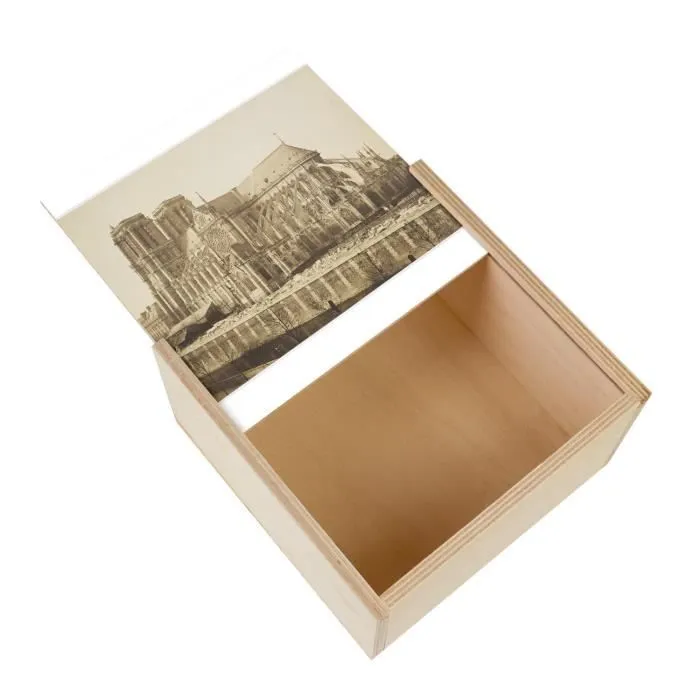 Boite Coffret en Bois - Cathedrale Notre Dame De Paris 1860 Photo Rare Vintage Ancien  (11 x 11 x 3,5 cm)-0