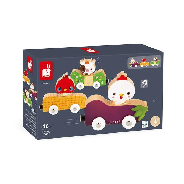 Animaux de la Ferme Magnétiques - Jouet d'Éveil - 3 Véhicules + 3 Animaux en Bois - Jeu en Bois FSC - Dès 18 Mois-5