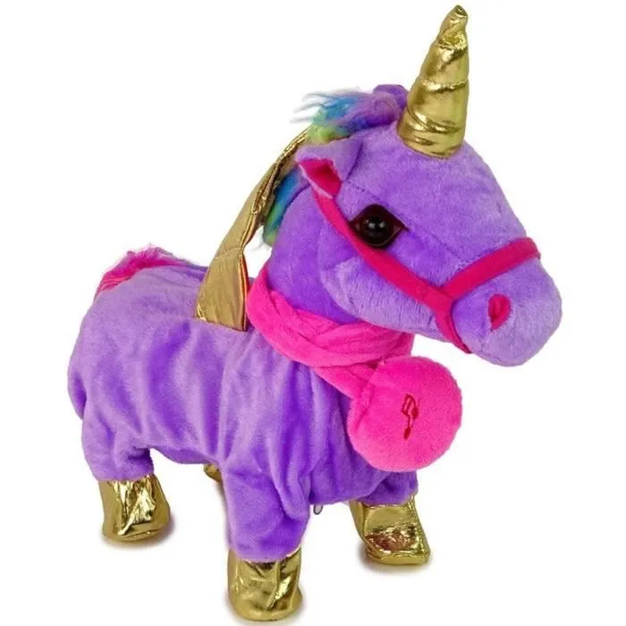 Peluche Mascotte licorne Ailes dorées violette-0