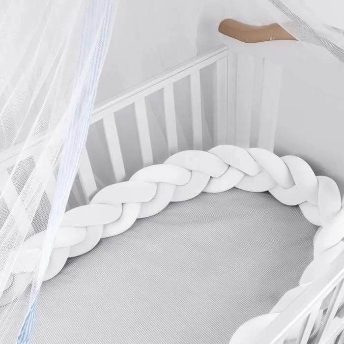 MERKMAK 3M Tour de Lit Bébé Coussin Serpent Coussin Tressé Pare-chocs Velours Protection Bébé- Blanc-0